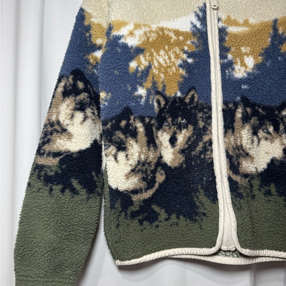 Abercrombie Kids Sherpa Fleece Zip Jacket Wolves Print Size 11/12 - Picture 2 of 6
